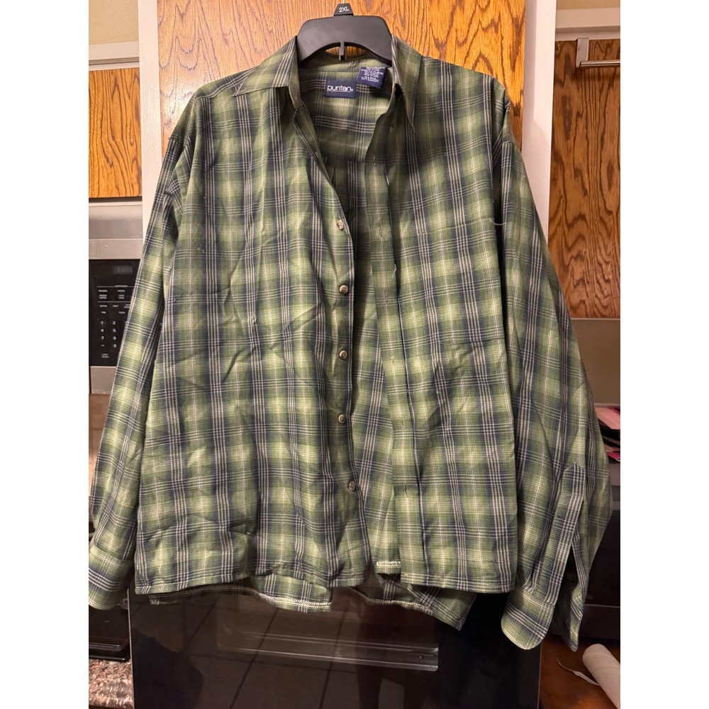 Puritan Mens XL Long Sleeve Button Down Plaid Shirt Green Navy PT41F024‎